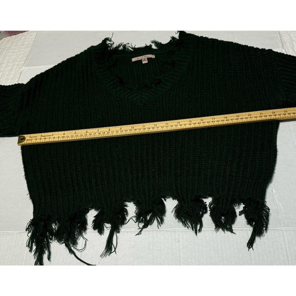 Love‎ Tree Women's Sweater V-Neck Fringed Hem Forest Green Small - Picture 4 of 7
